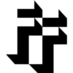 A cropped version of the Franklin Furnace logo features just the two layered Fs. Each F is done in 3D block letters with the black shadows of the Fs contrasting sharply with the white negative space of the Fs. The white of the negative space of the letter F blends optically into the background.
