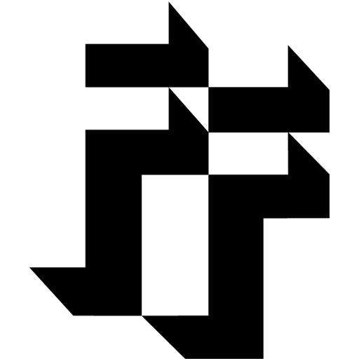 A cropped version of the Franklin Furnace logo features just the two layered Fs. Each F is done in 3D block letters with the black shadows of the Fs contrasting sharply with the white negative space of the Fs. The white of the negative space of the letter F blends optically into the background.