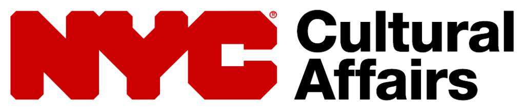A logo for the New York City Department of Cultural Affairs. “NYC” is rendered in thick bold red letters crowded closely together, next to the words "Cultural Affairs" in smaller simpler black lettering.The word "Cultural" sits atop the word "Affairs."