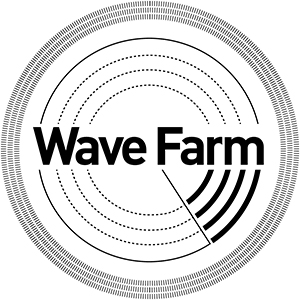 Seven wavy concentric circles enclose the words “Wave Farm” in bold black font. Bold lines seem to flow from the bottom of the “arm” in "Farm." The lines and words of the logo are set against a crisp white background.