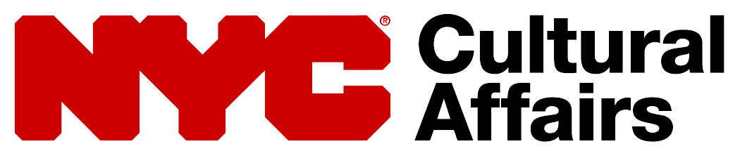 A logo for the New York City Department of Cultural Affairs. “NYC” is rendered in thick bold red letters crowded closely together, next to the words "Cultural Affairs" in smaller simpler black lettering.The word "Cultural" sits atop the word "Affairs."