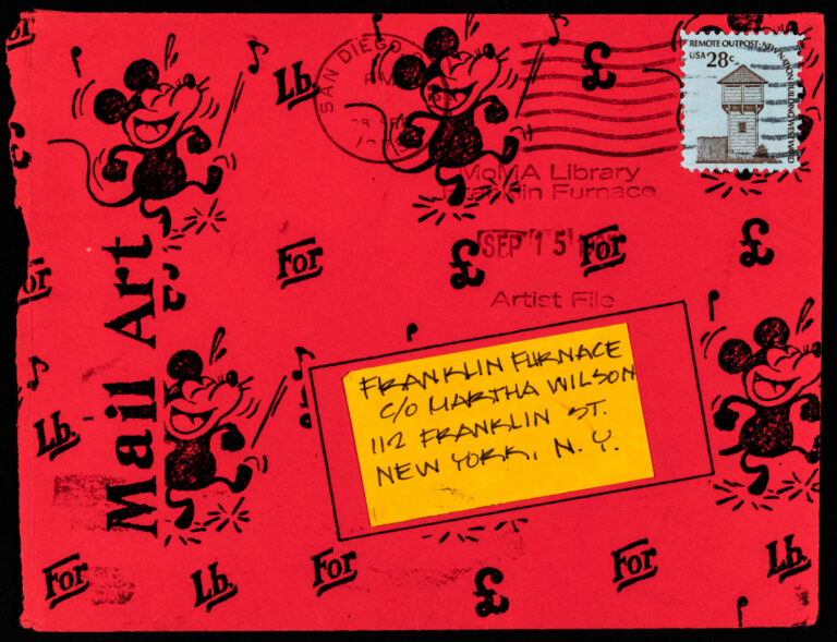 Mail art envelope from Lara Mario’s artist folder.