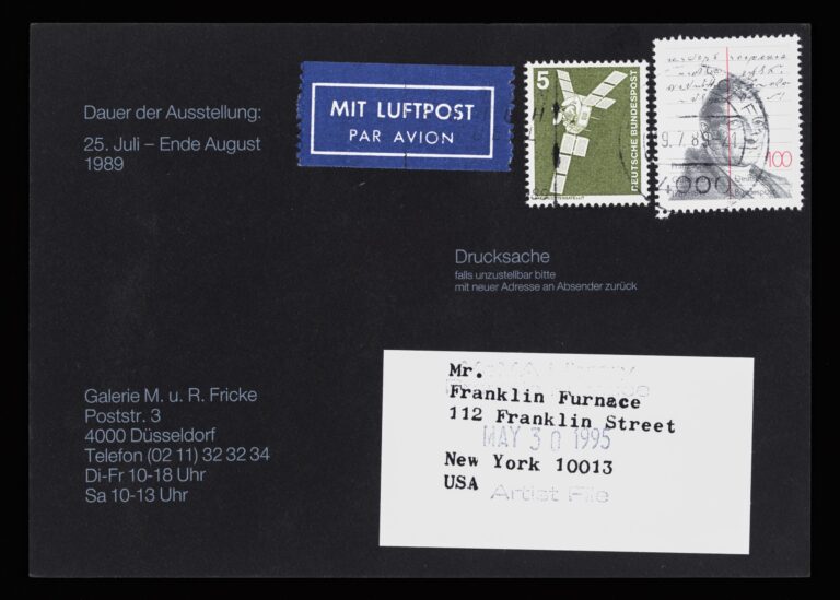 Announcement card for a group show “Photographie” from Vito Acconci’s artist folder.