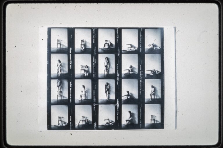 Slide documentation of a performance contact sheet from Claire Fergusson’s artist folder.